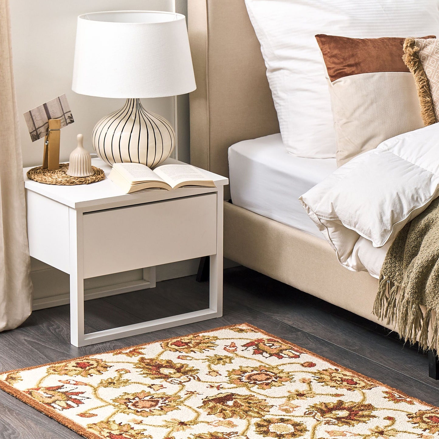 Hand-Tufted Wool Area Rug Beige Brown 80 x 150cm Thick Dense Pile Oriental Pattern
