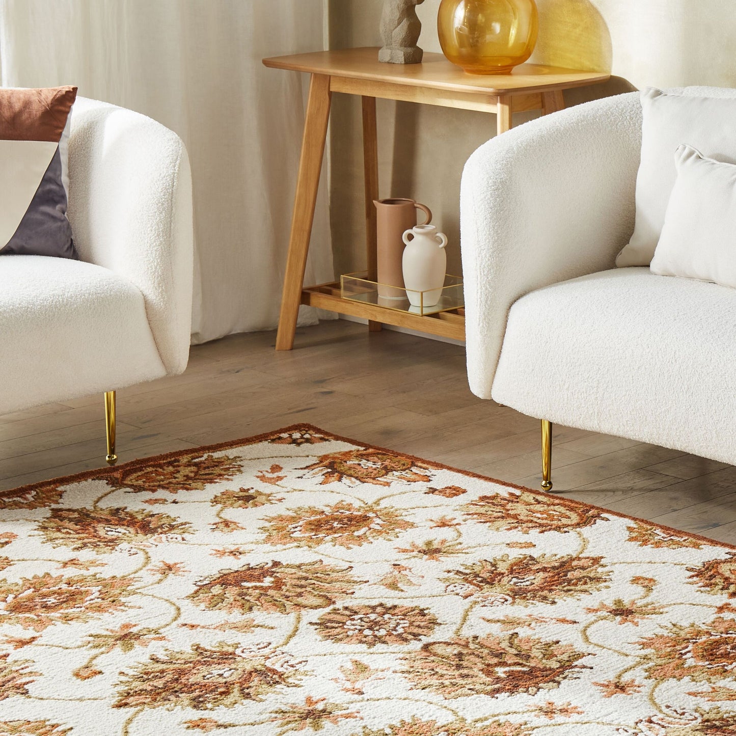 Heritage Wool Area Rug 140 x 200 Beige Brown Oriental Hand Tufted