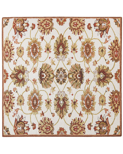 Heritage Wool Area Rug 200 x 200cm Beige Brown Oriental Pattern Thick Pile