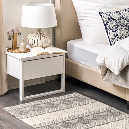 Handwoven Area Rug 80 x 150cm Light Beige Grey Wool Polyester Geometric Boho