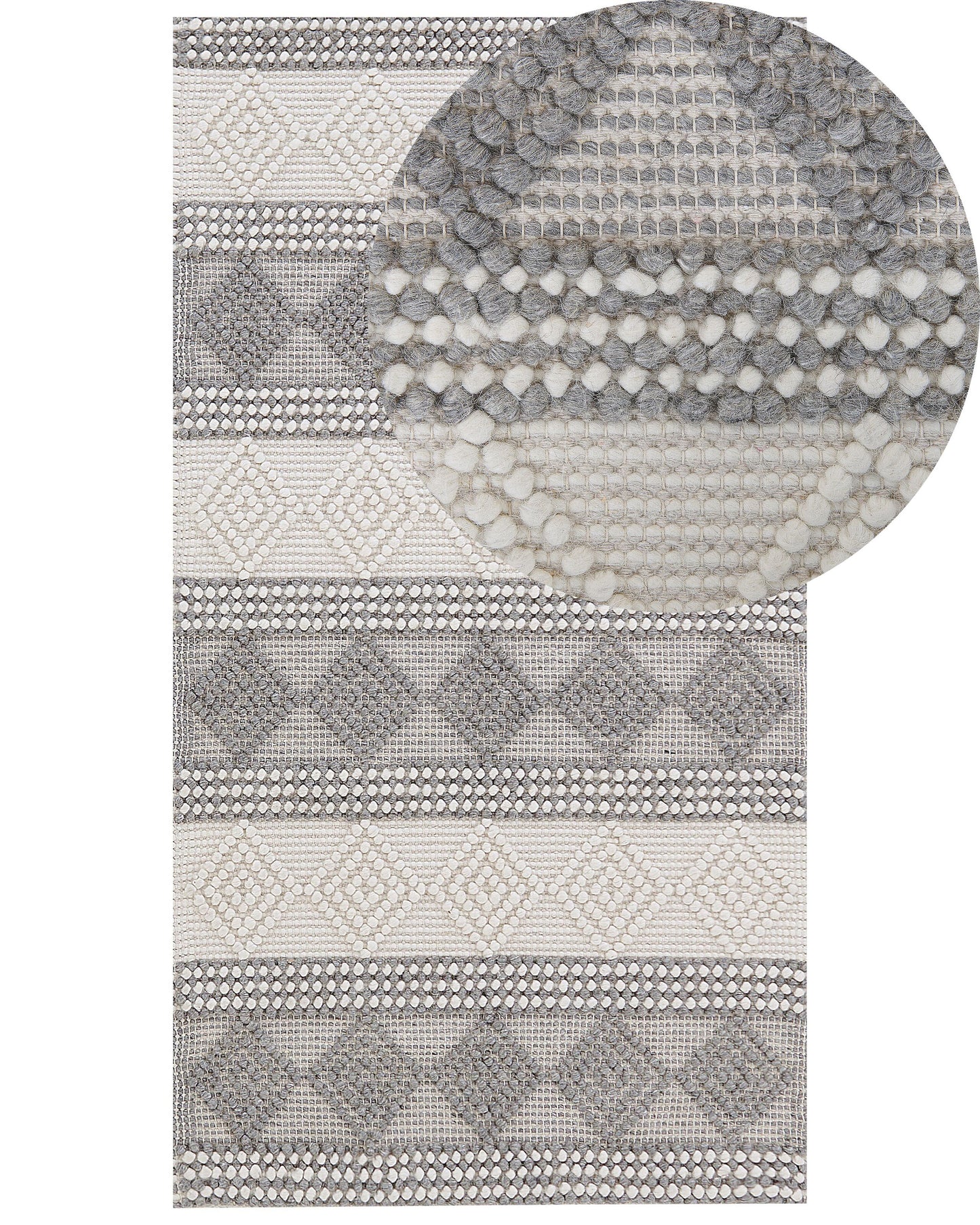 Handwoven Area Rug 80 x 150cm Light Beige Grey Wool Polyester Geometric Boho