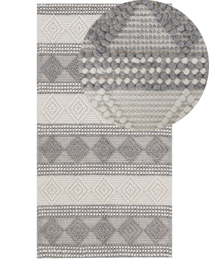 Handwoven Area Rug 80 x 150cm Light Beige Grey Wool Polyester Geometric Boho