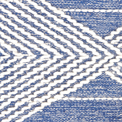 Beige Blue Wool Blend Area Rug 80 x 150 Handwoven Diamonds