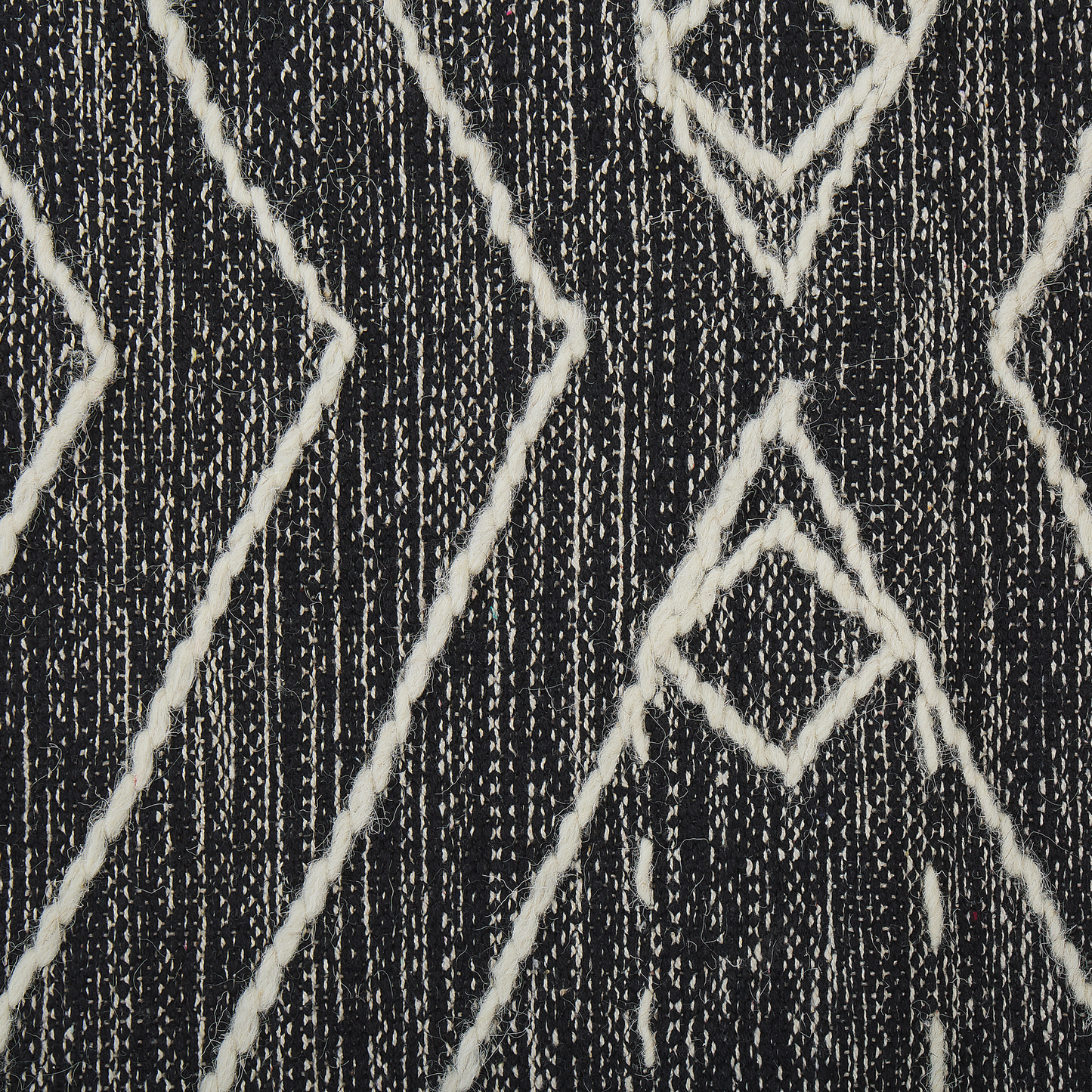 Oriental Geometric Tassel Rug 80 x 150cm Off White Black