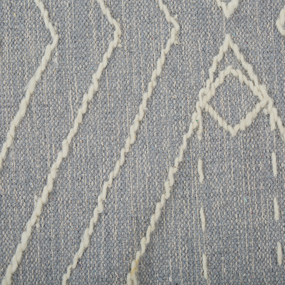 Handmade Oriental Geometric Runes Tribal Rug 140 x 200cm Off White Grey Cotton Wool Tassels Premium Quality