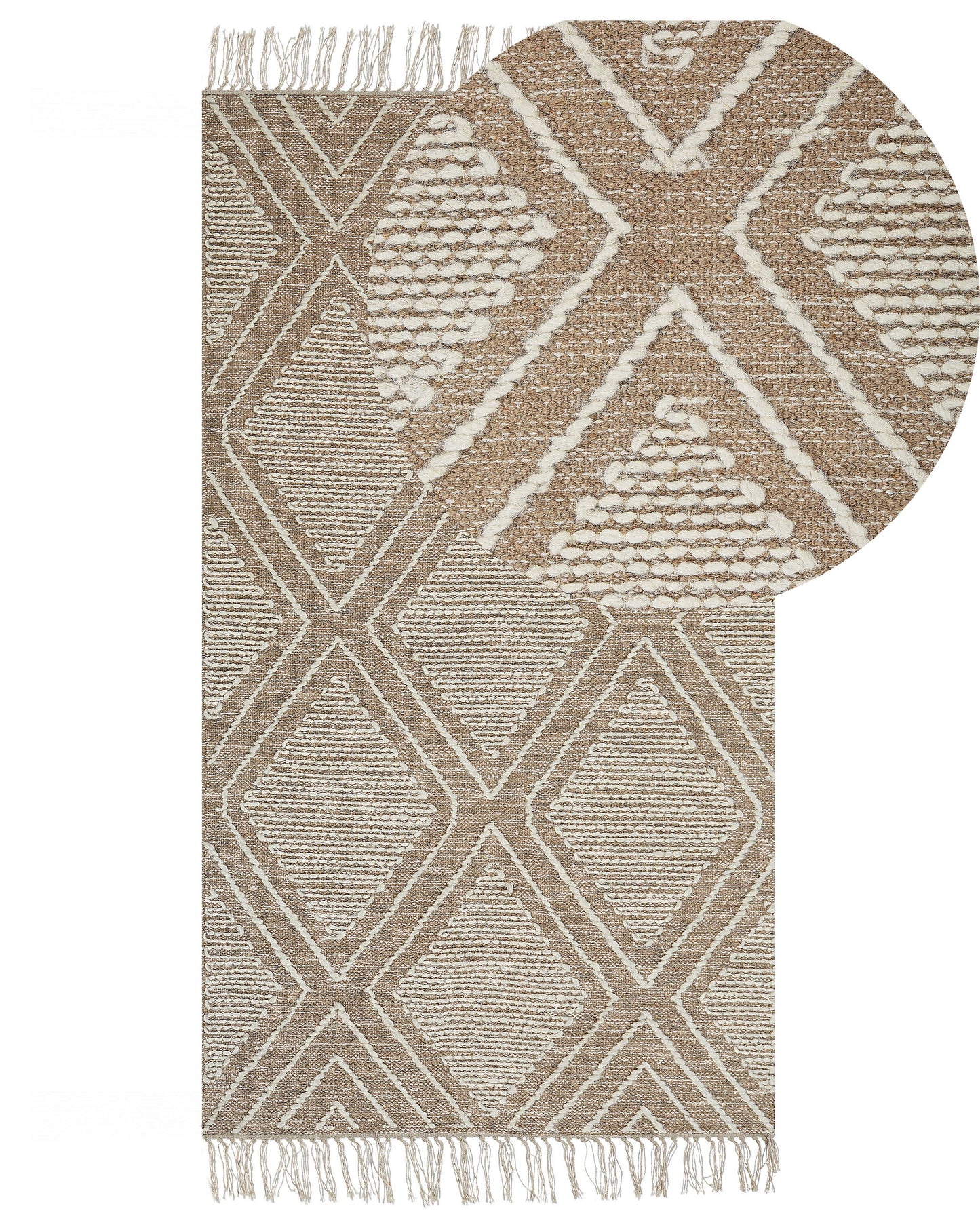 Handwoven Cotton Wool Rug 80 x 150 Geometric Runes Tassels