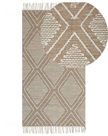 Handwoven Cotton Wool Rug 80 x 150 Geometric Runes Tassels