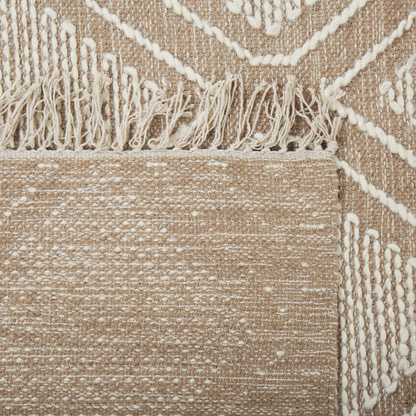 Boho Rug Off White Beige Cotton Wool 140 x 200 Geometric