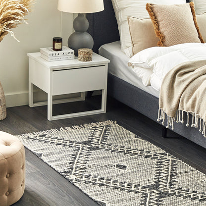 Rugs Handwoven Cotton Wool Geometric Rug 80 x 150 Off White Black