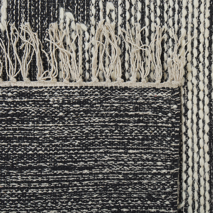 Oriental Loom Rug Off White Black Cotton Wool 140 x 200cm Tassels