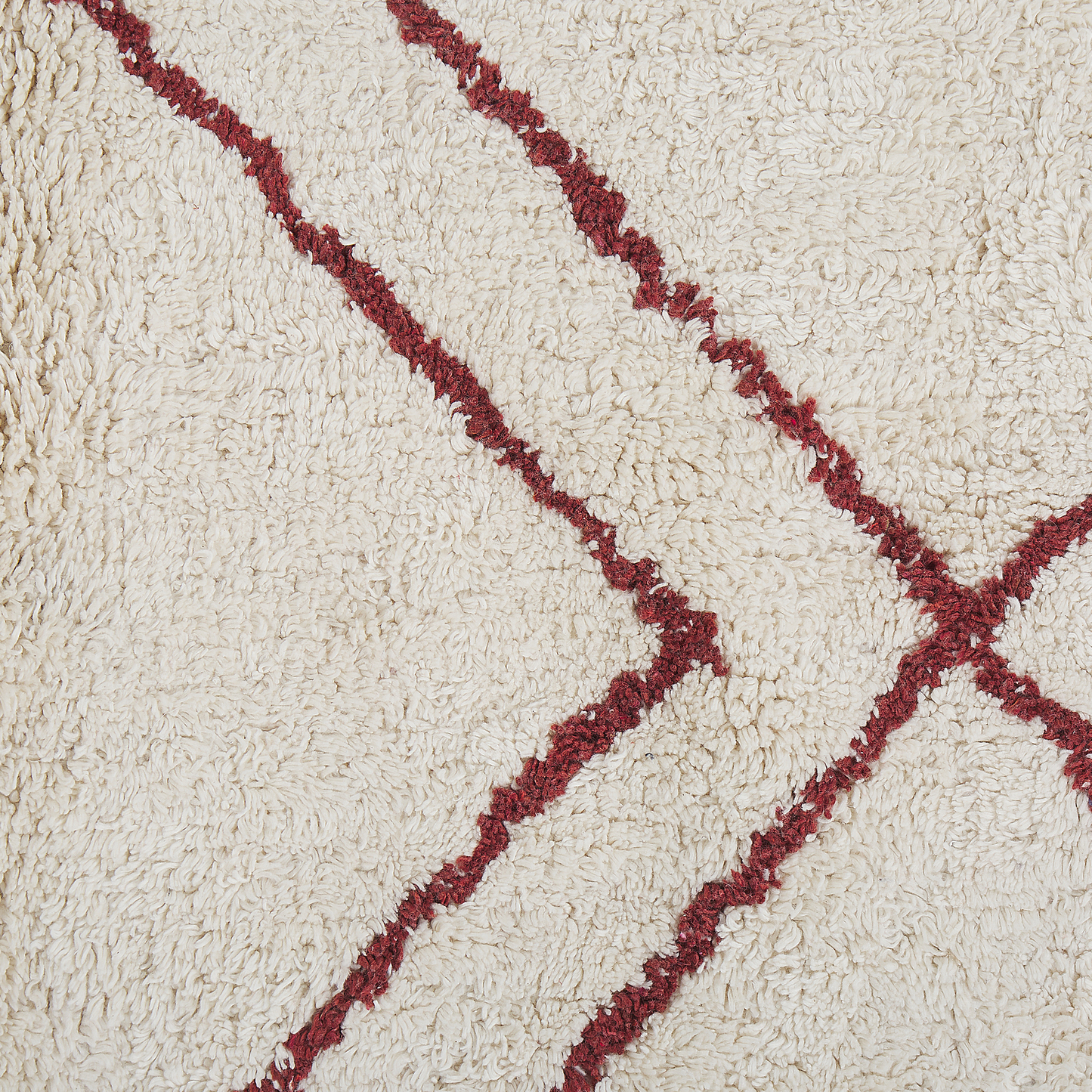 Oriental Rug 80 x 150cm Cotton Off White Dark Red Geometric Pattern Runes Tassels
