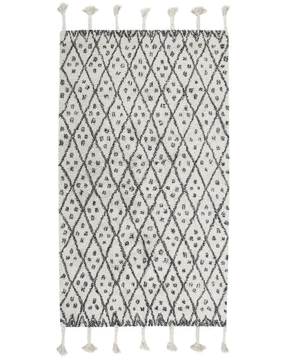 Oriental Rug Co Off-White Black Cotton 80 x 150 Geometric Tassels