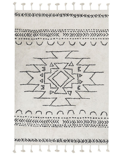 Rug Off White Black Cotton 160 x 230 Geometric Tassels