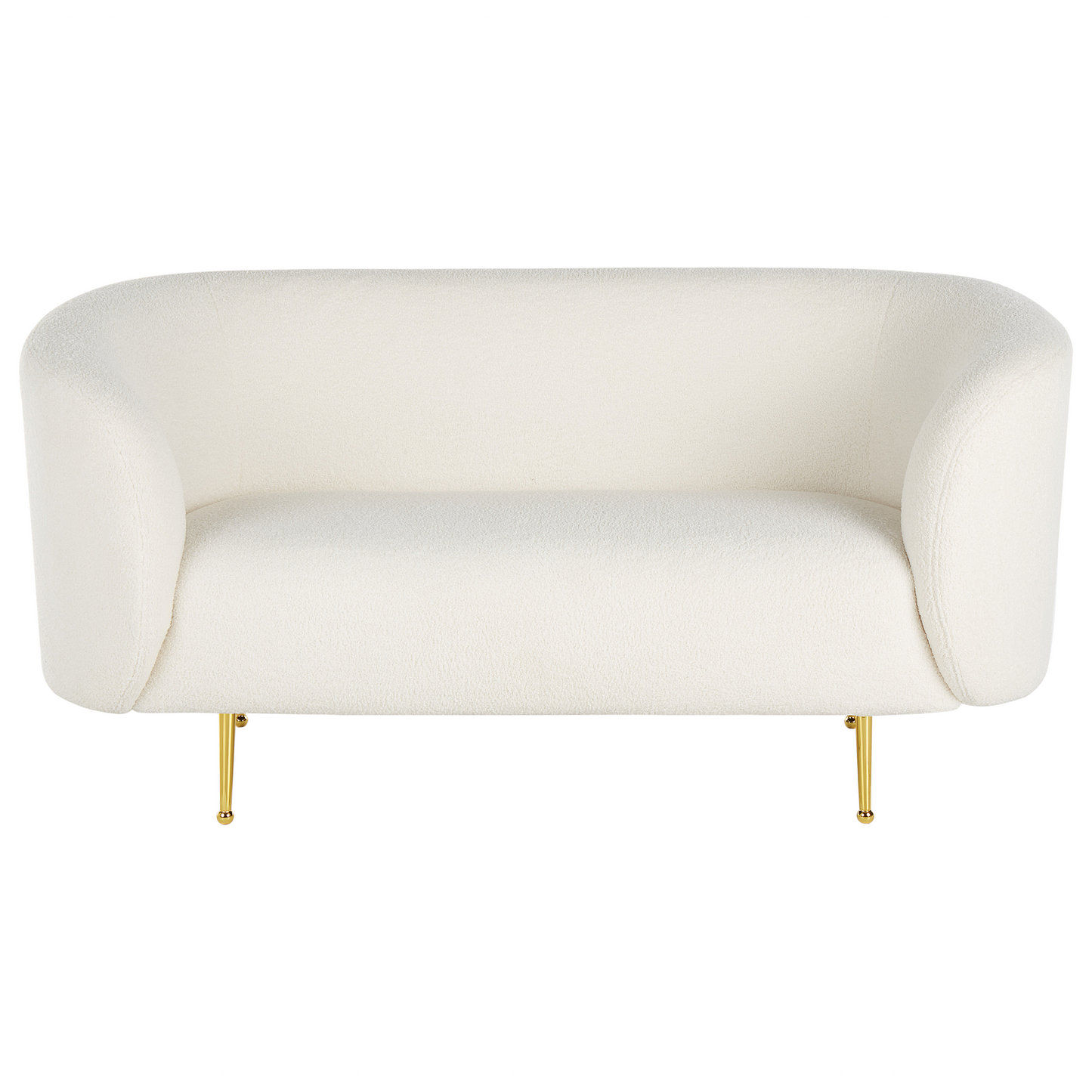 Living Room Set White Boucle Gold Legs 3 Seater Sofa
