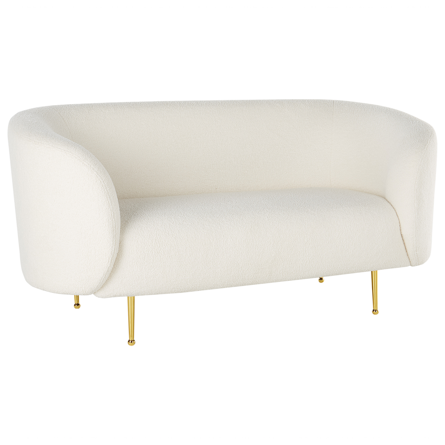Living Room Set White Boucle Gold Legs 3 Seater Sofa