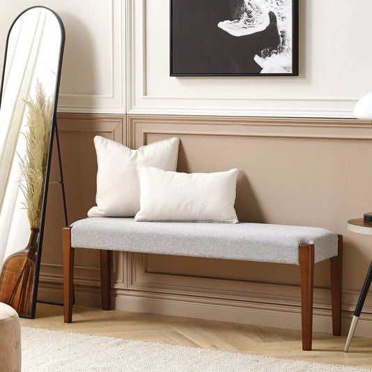Hallway Bench Dark Wood Grey Upholstered Seat