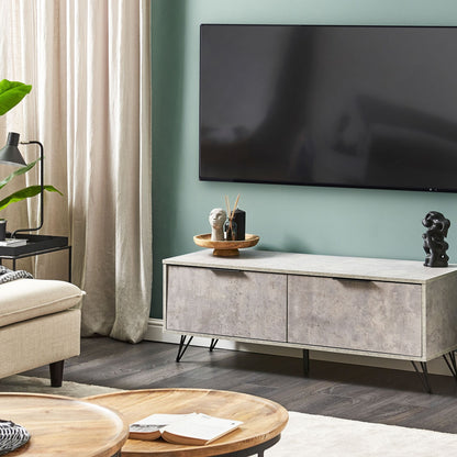 Concrete TV Stand For 55 Inch TV With 2 Cabinets And Cable Management