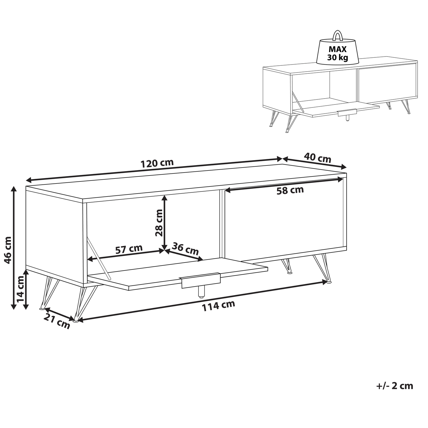 Concrete TV Stand For 55 Inch TV With 2 Cabinets And Cable Management