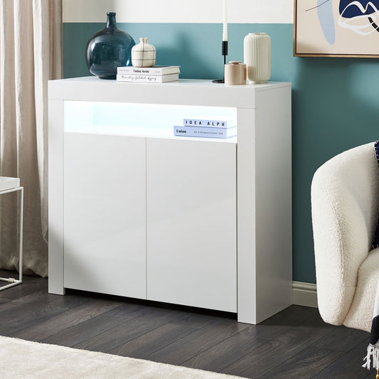 CasaNova White 2 Door Sideboard With LED Lighting And 4 Shelves