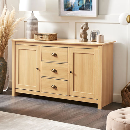 Light Brown 2 Door Sideboard With 3 Drawers Traditional Style Storage Particle Board