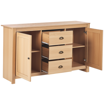 Light Brown 2 Door Sideboard With 3 Drawers Traditional Style Storage Particle Board