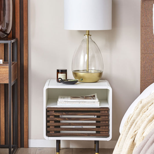 White Finish Bedside Table Modern 50 x 40 x 45cm Rustic Slatted Doors Cabinet