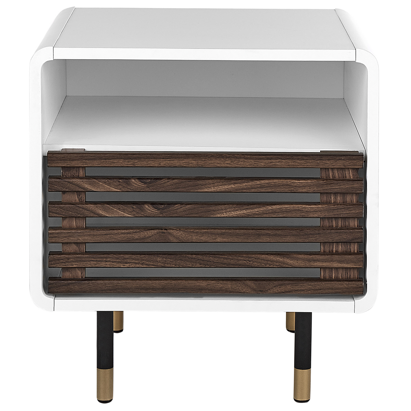 White Finish Bedside Table Modern 50 x 40 x 45cm Rustic Slatted Doors Cabinet