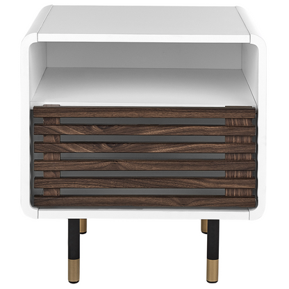 White Finish Bedside Table Modern 50 x 40 x 45cm Rustic Slatted Doors Cabinet
