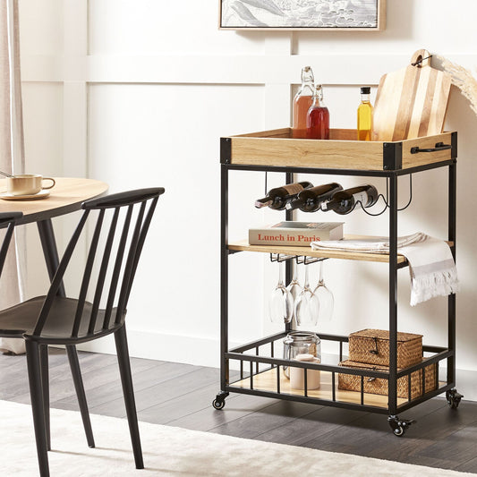 BrandName Kitchen Trolley Light Brown Metal Cart With Wine Rack