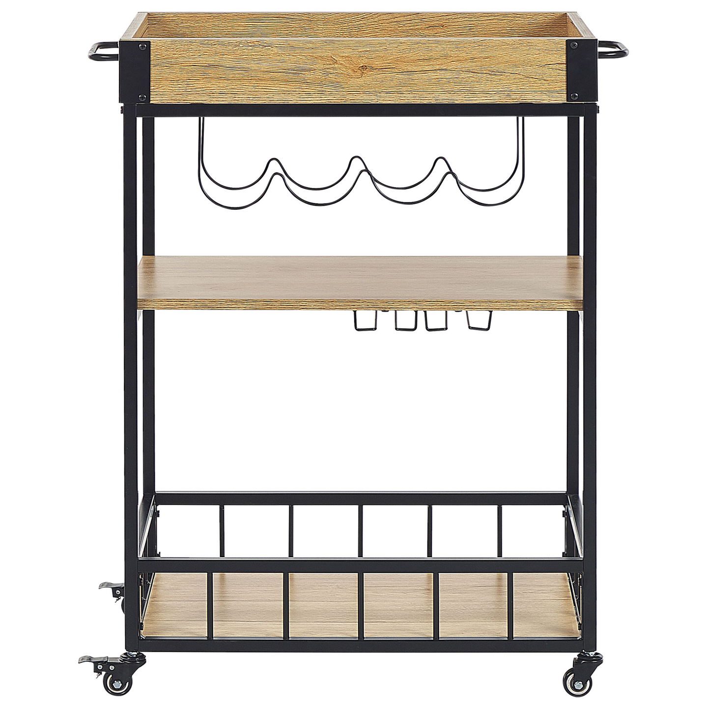 BrandName Kitchen Trolley Light Brown Metal Cart With Wine Rack