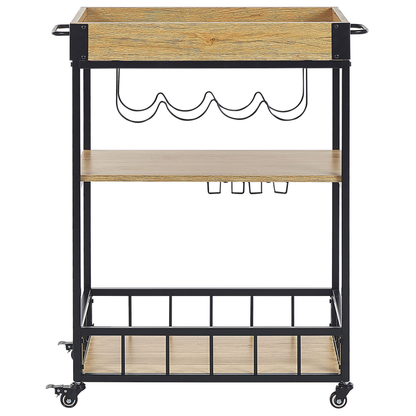 BrandName Kitchen Trolley Light Brown Metal Cart With Wine Rack