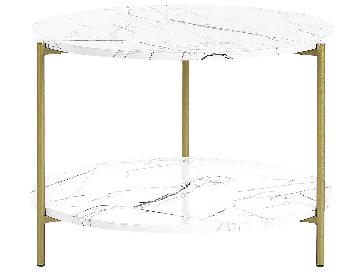 GlamourHome White Coffee Table Marble Top 60cm Gold Frame With Shelf