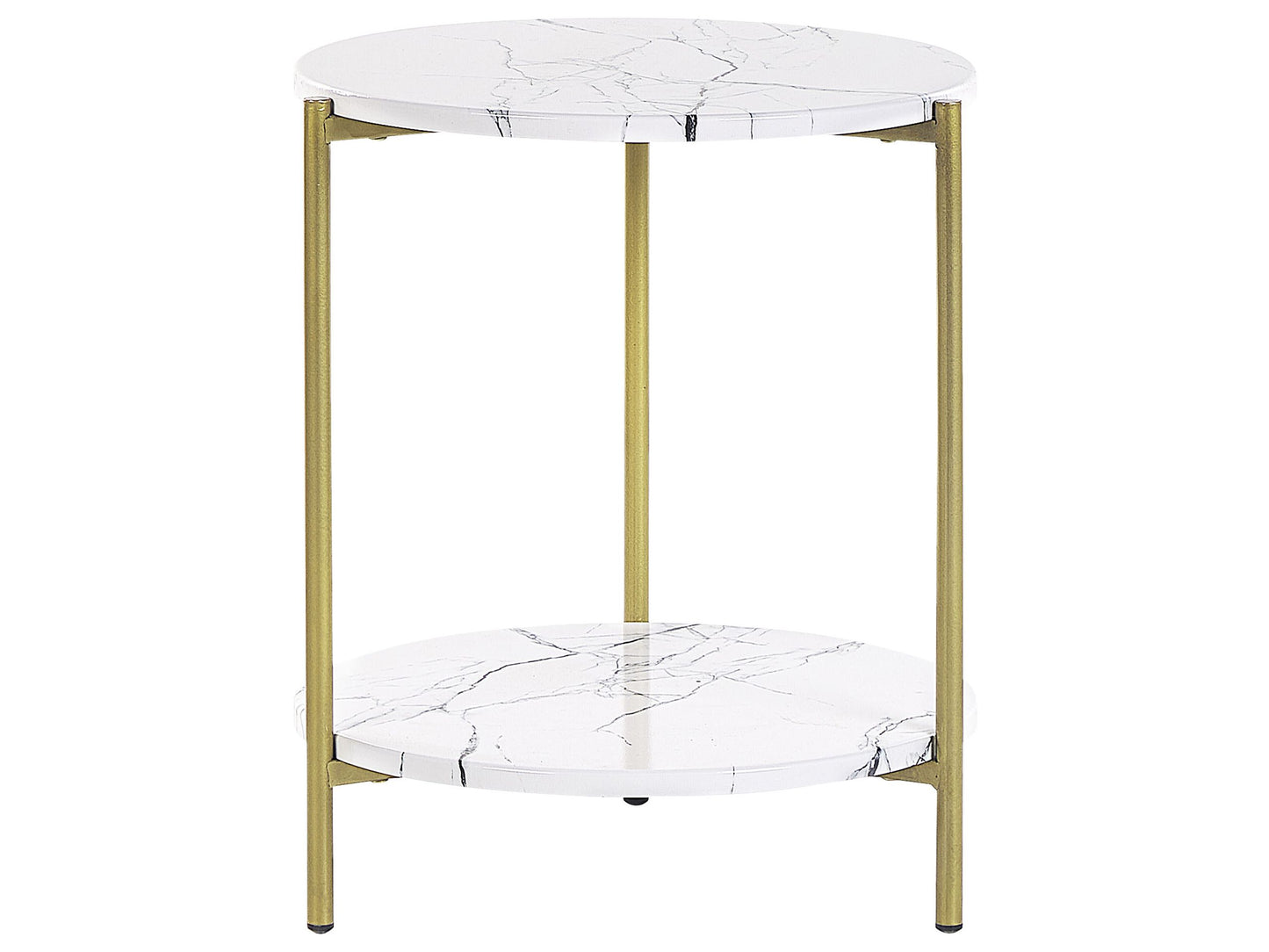 Glamour Home White And Gold Side Table MDF Iron 40cm With Shelf