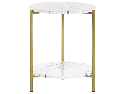 Glamour Home White And Gold Side Table MDF Iron 40cm With Shelf