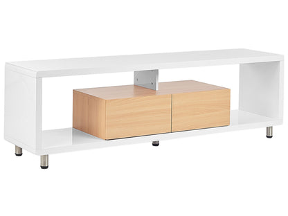 NovaHome TV Stand White and Light Brown High Gloss 2 Drawers