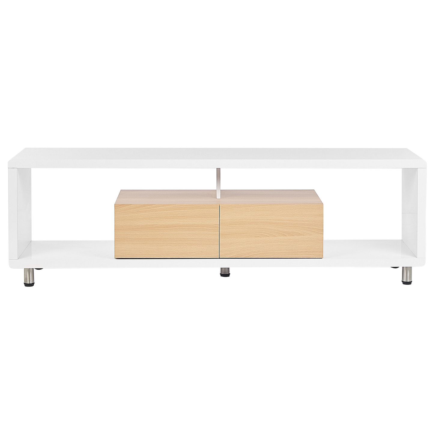 NovaHome TV Stand White and Light Brown High Gloss 2 Drawers
