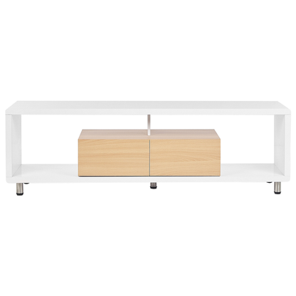 NovaHome TV Stand White and Light Brown High Gloss 2 Drawers