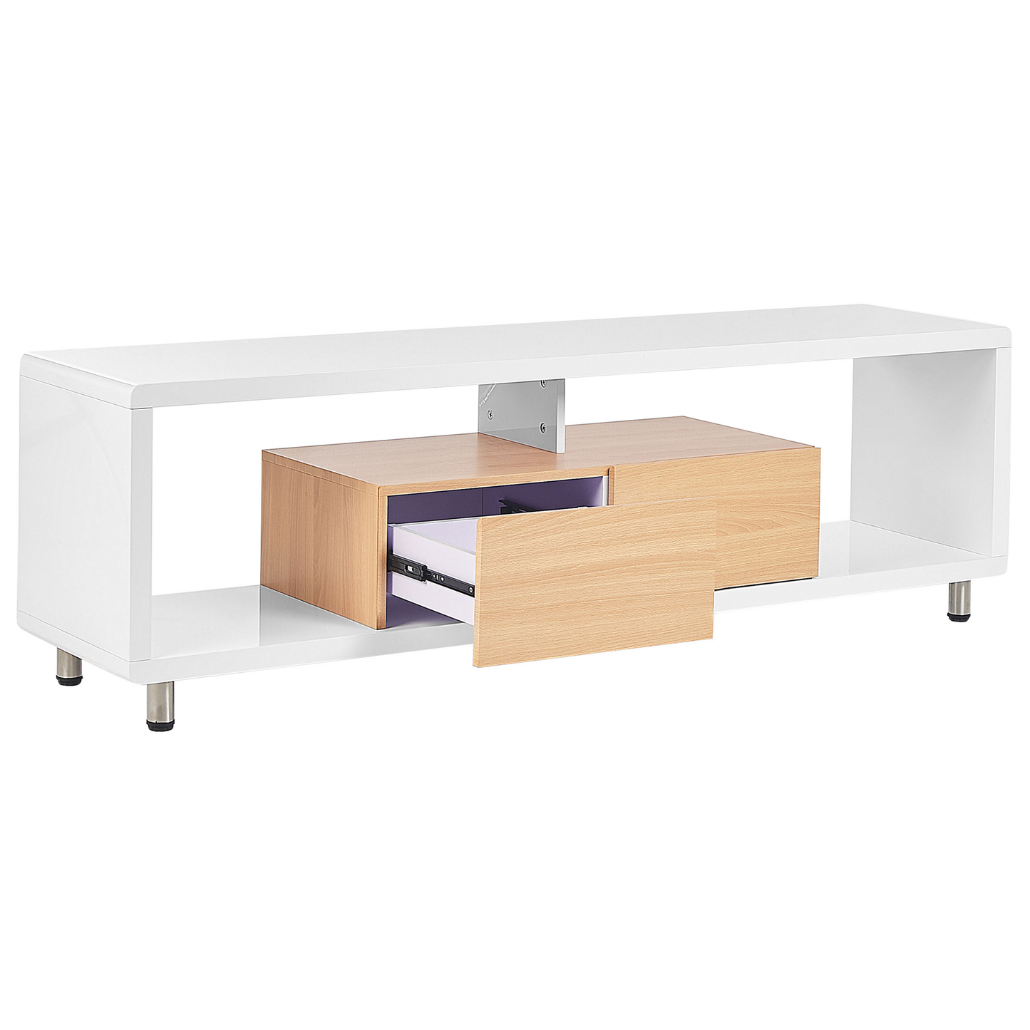 NovaHome TV Stand White and Light Brown High Gloss 2 Drawers