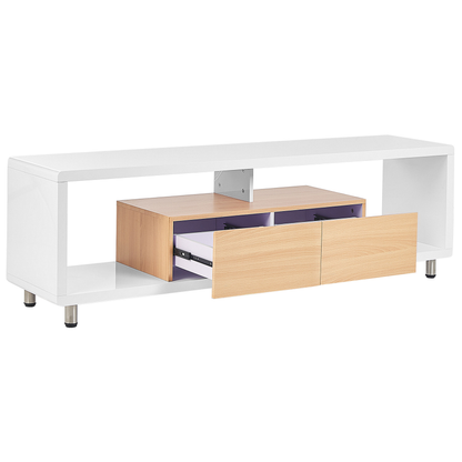NovaHome TV Stand White and Light Brown High Gloss 2 Drawers