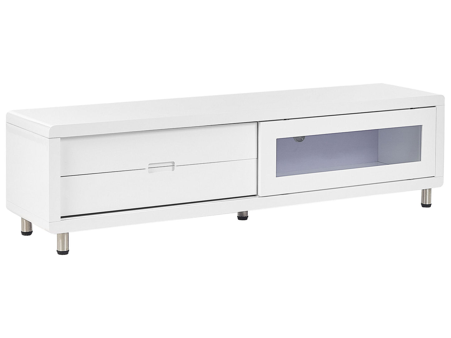 NovaCasa TV Stand White High Gloss Sliding Door 2 Drawers