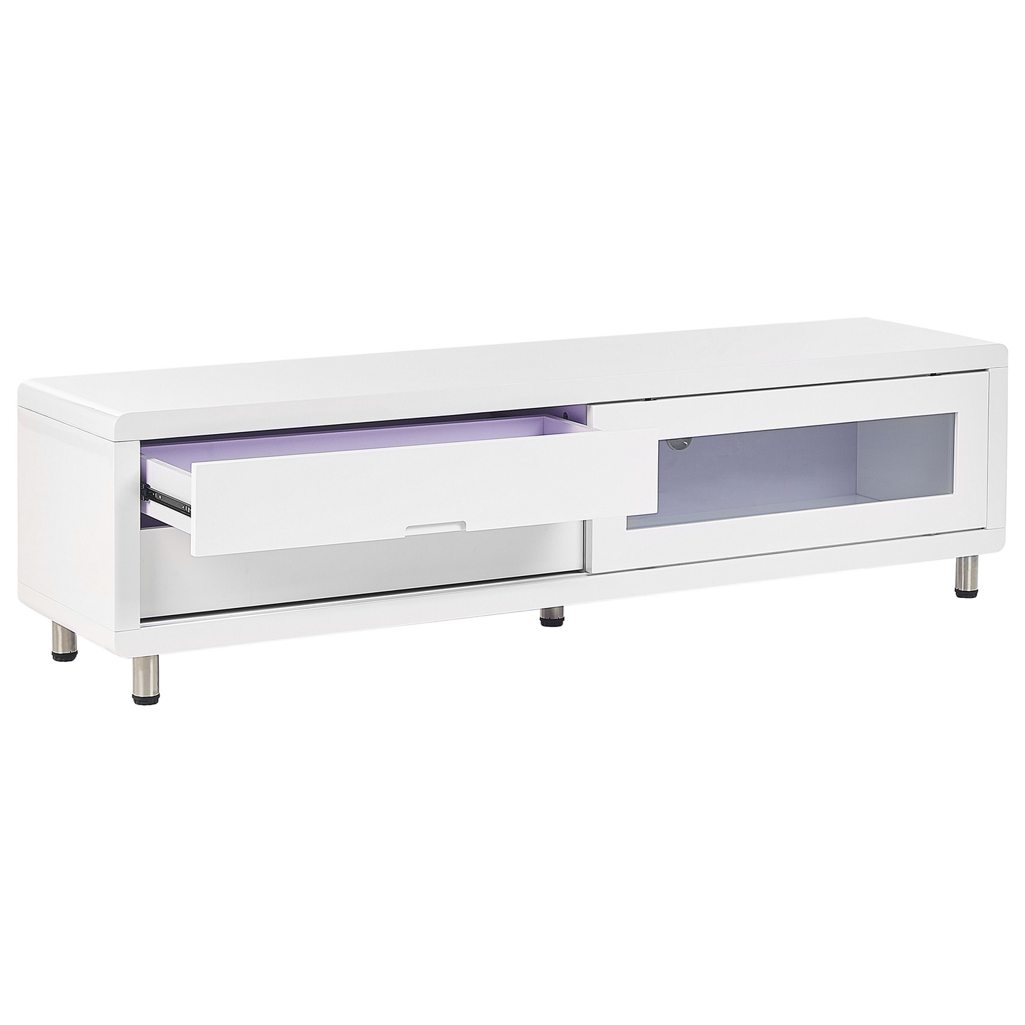 NovaCasa TV Stand White High Gloss Sliding Door 2 Drawers