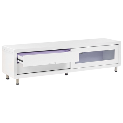 NovaCasa TV Stand White High Gloss Sliding Door 2 Drawers