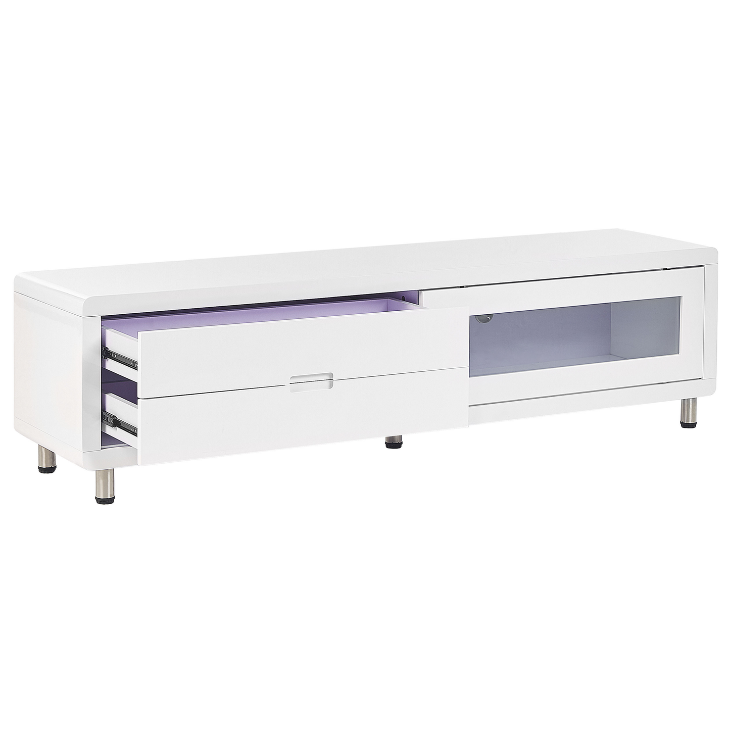 NovaCasa TV Stand White High Gloss Sliding Door 2 Drawers