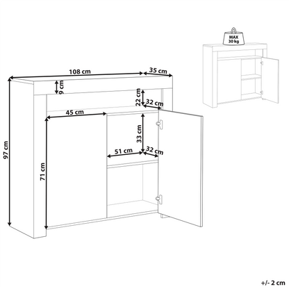 CasaNova White 2 Door Sideboard With LED Lighting And 4 Shelves