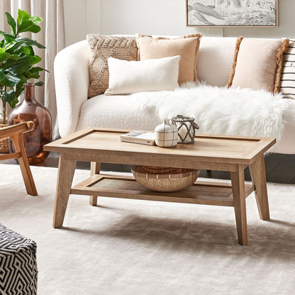 Rustic 100 x 50 Coffee Table Engineered Wood And Rattan Shelf