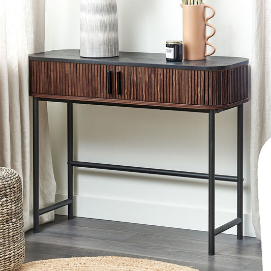 Console Table 100 X 35cm Dark Brown With Sliding Doors