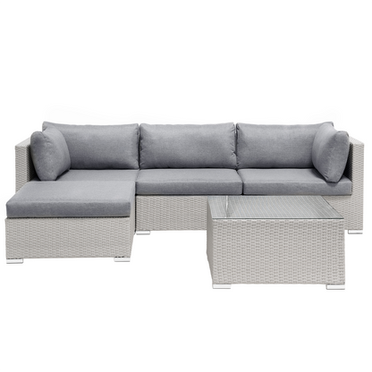 2 Piece Garden Sofa Set Beige With Grey Cushions 5 Seater Corner Sofa And Coffee Table