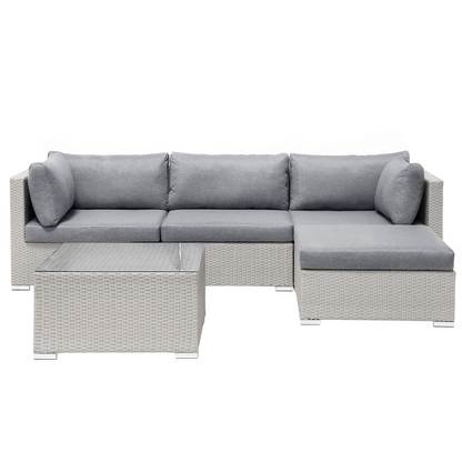 2 Piece Garden Sofa Set Beige Cushions Coffee Table