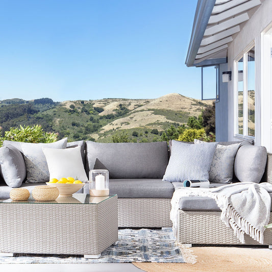 2 Piece Garden Sofa Set Beige Cushions Coffee Table