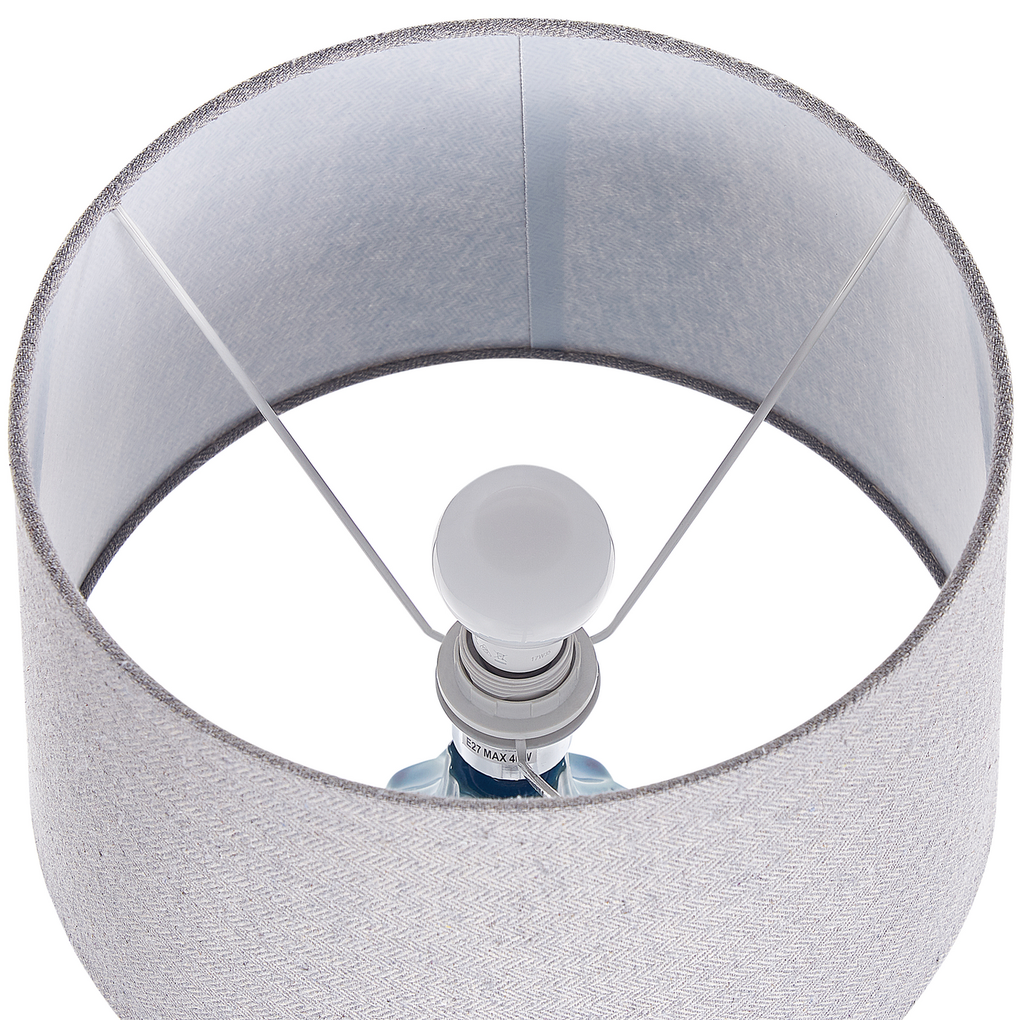 Home Teal Blue Ceramic Ribbed Table Lamp With Beige Shade